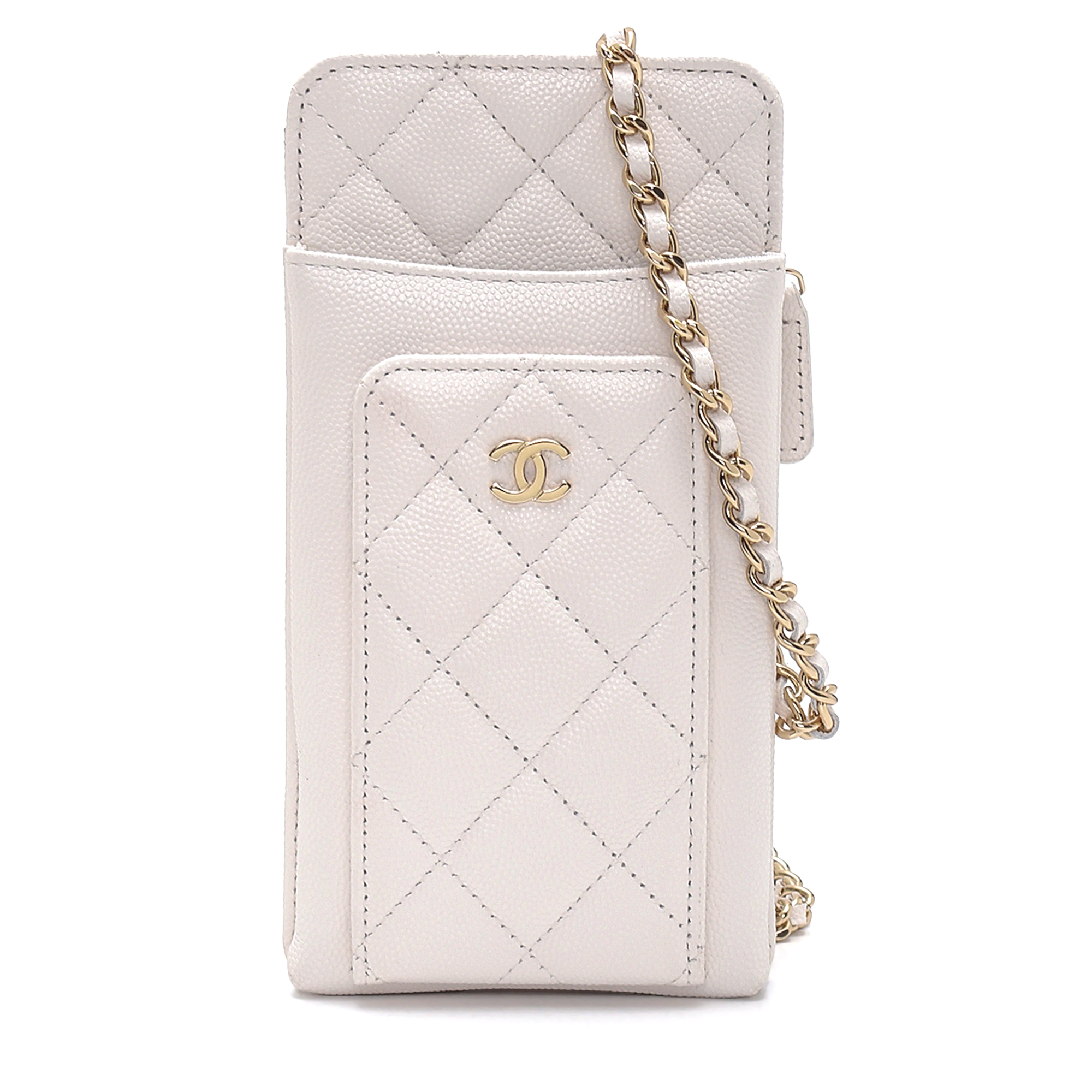 Chanel White Quilted Caviar Leather Mini Phone Case